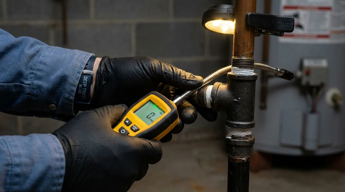 Gas leak detection with electronic sniffer by Johns Plumbing LLC in Chouteau