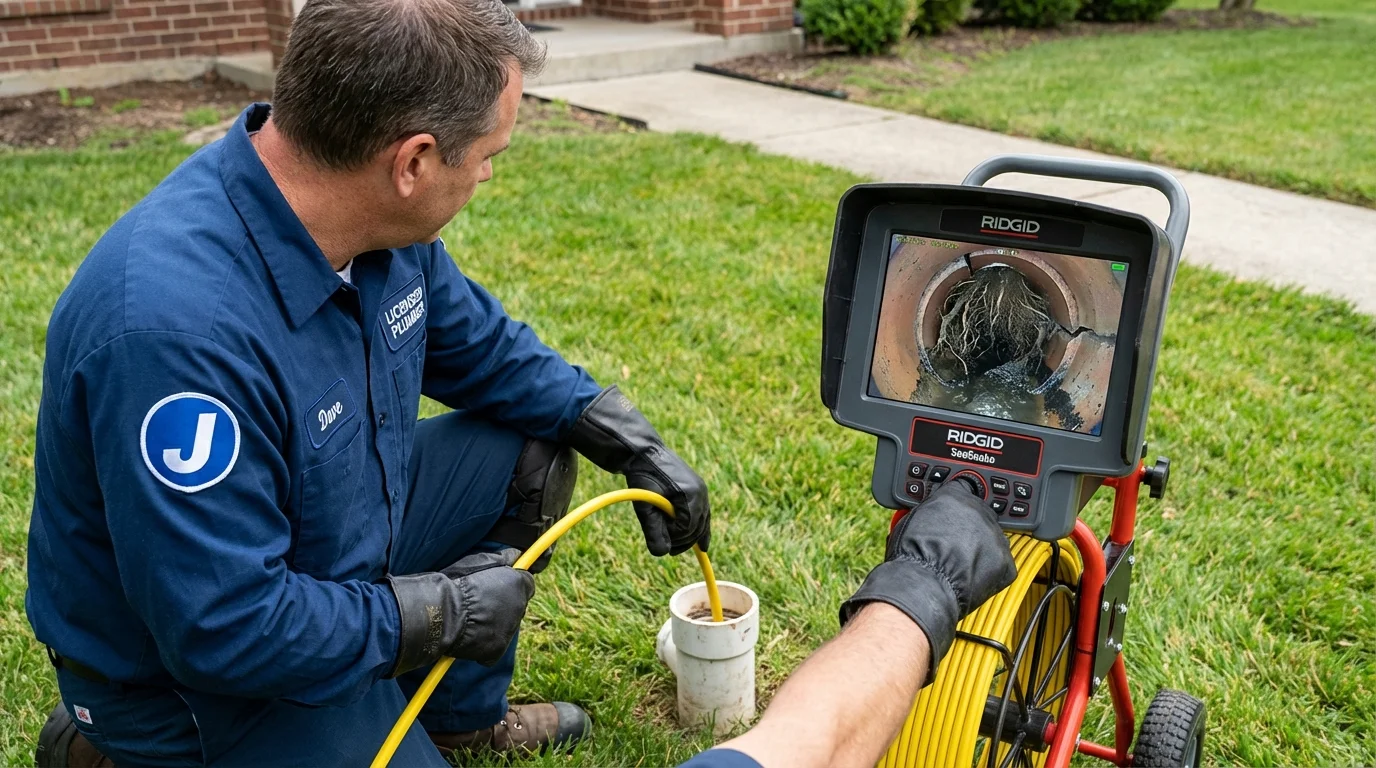Sewer camera inspection being performed by Johns Plumbing LLC in Chouteau
