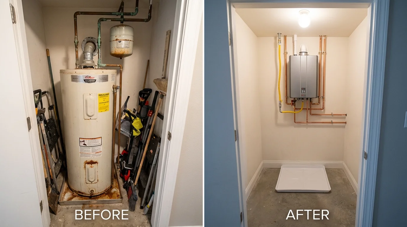 Tank water heater versus wall-mounted tankless unit comparison for Chouteau, OK homeowners