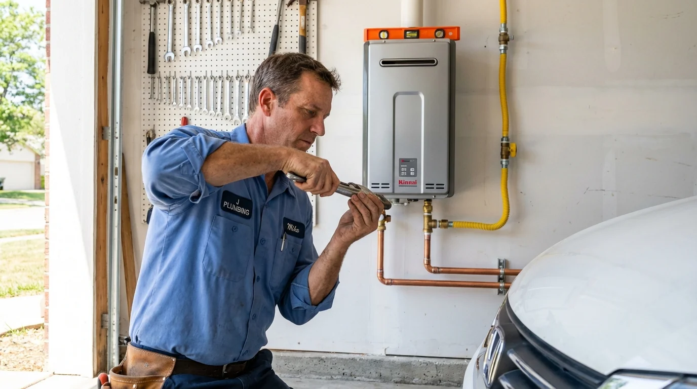 Tankless water heater installation by a Johns Plumbing LLC plumber in Chouteau